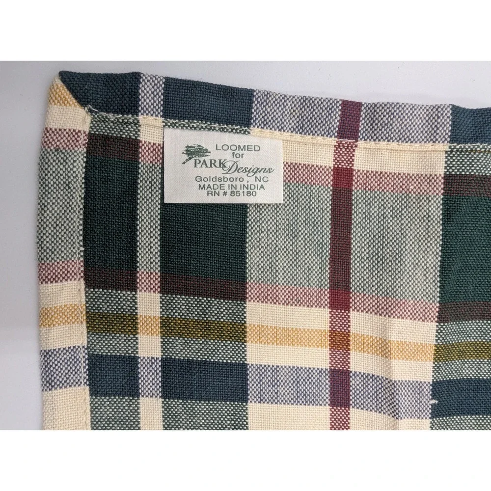 Park Designs Napkins Set of 4 Plaid Cotton Green Burgundy Farmhouse 18x18